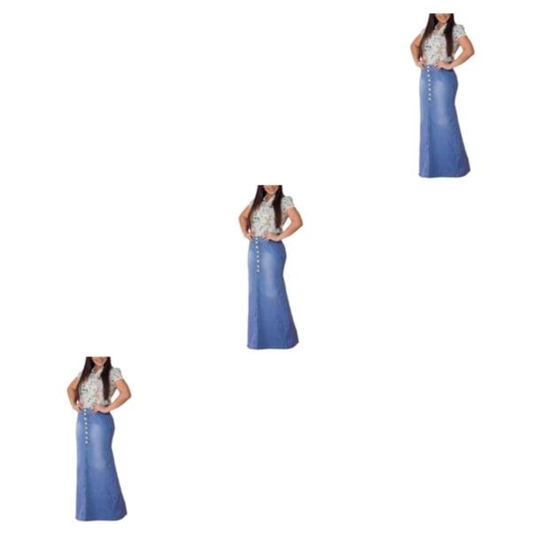 Minnieouse vaquera larga para mujer - Ajuste cómodo Botón favorecedor Denim larga de mezclilla Faldas para mujer Maxi índigo 3XL 1 Type1 NO1