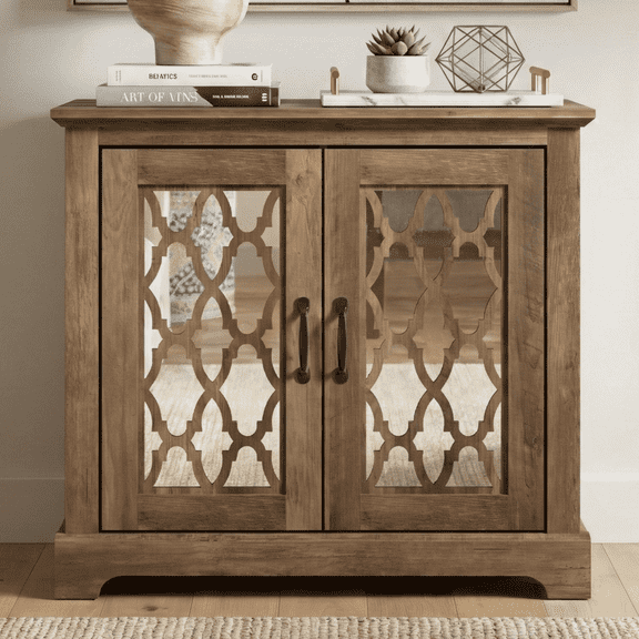 STYLIVIA 2 Door Mirrored Accent Cabinet with Adjustable Shelf 32" H