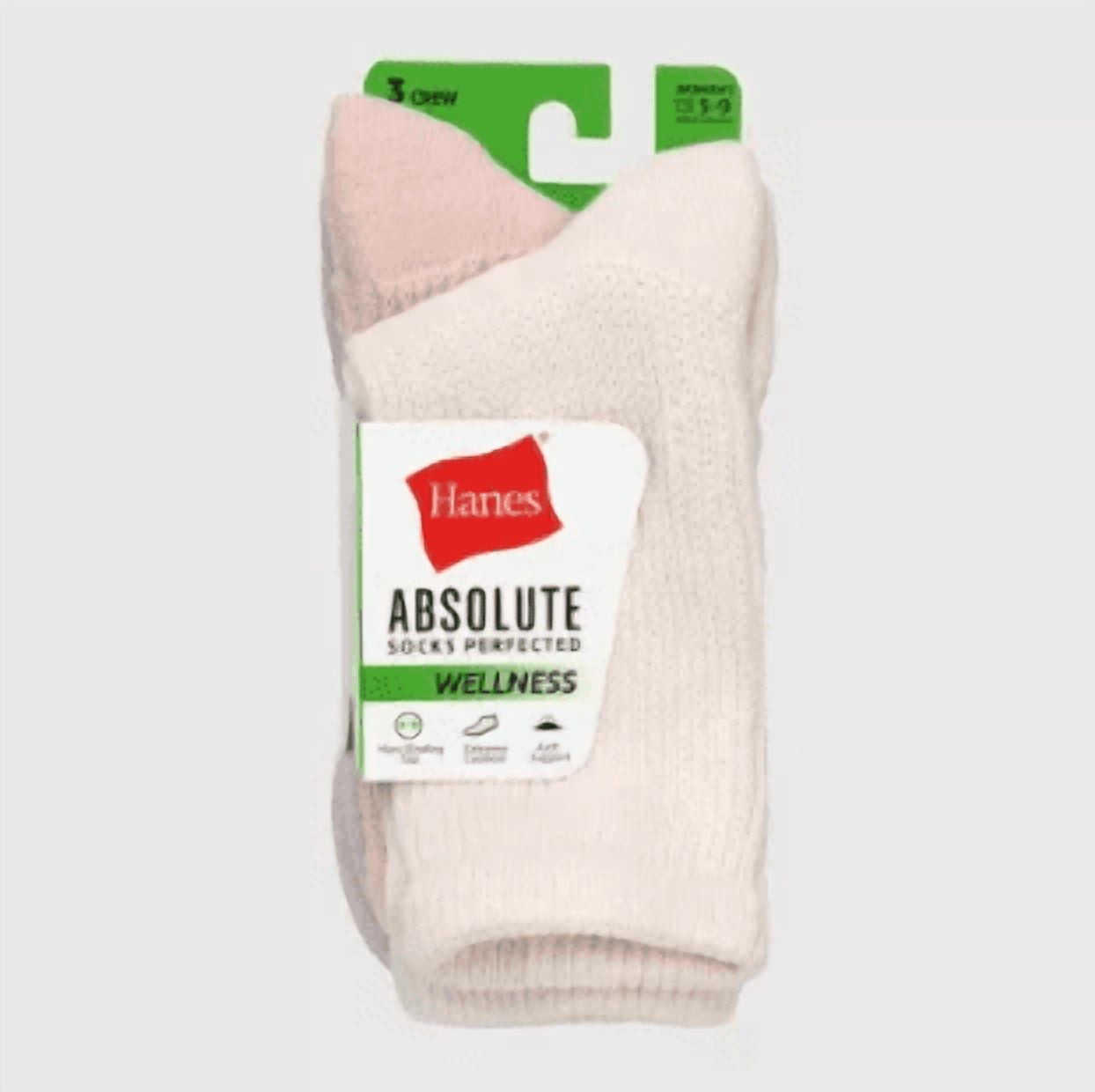 Hanes Absolute Wellness Women's Crew Socks Pack, Non-Binding, Cushioned, 3-Pairs