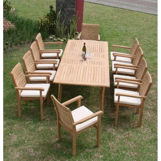 Teak Dining Set 10 Seater 11 Pc  Large 117 Rectangle Table and 10  