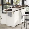 thumbnail image 3 of MEETFAV 53.2" Farmhouse Two-Tier Kitchen Island with Storage, Power Outlet, Adjustable Shelves, Rolling Island Table for Kitchen, Rustic White, 3 of 8