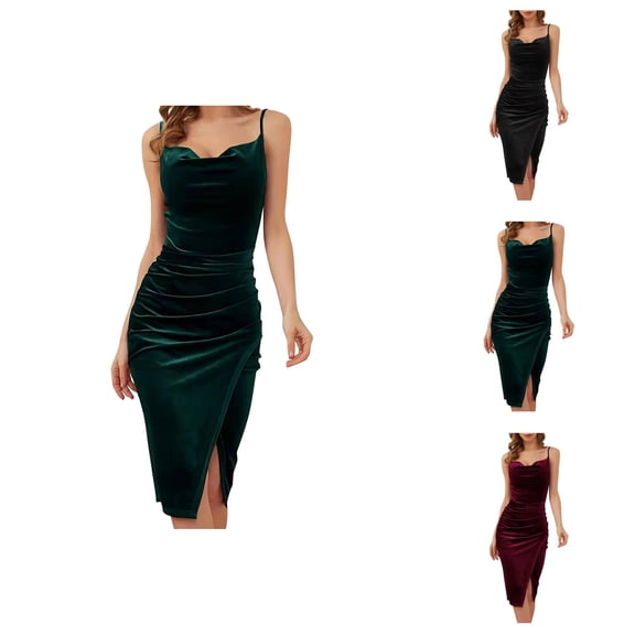formal Gowns and Evening Dresses Holiday Party Dresses for Women Fashion Solid Sleeveless Sheath Velvet Asymmetrical Party Elegant Dresses Evening Dress