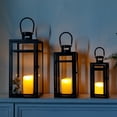 thumbnail image 5 of Set of 3 12/15/19 inch Metal Lanterns with Tempered Glass (Black ), 5 of 8