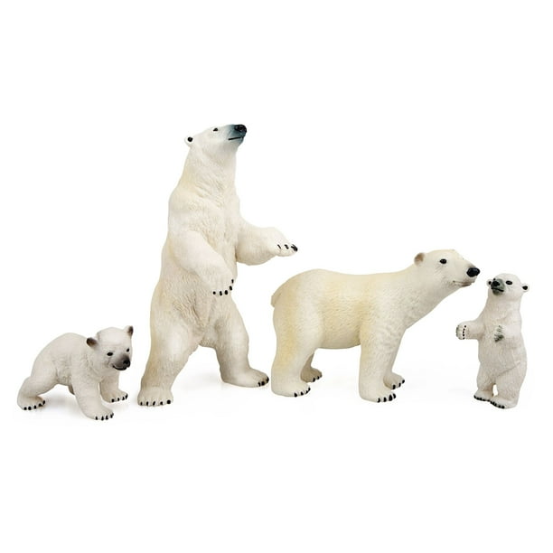 Toymany 4PCS Polar Bear Figurines Toy Set, 25" Realistic Plastic Polar Animals Figures Family