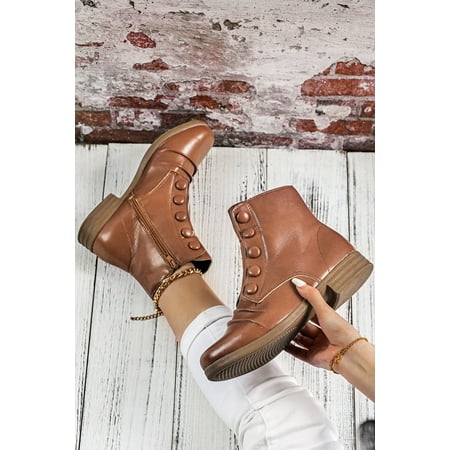 

GCKG Women s Brown PU Leather Zipped Ankle Boots (39)8