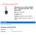 thumbnail image 2 of High Beam and Low Beam Headlight Bulb - Compatible with 2006 - 2009 Nissan 350Z 2007 2008, 2 of 2