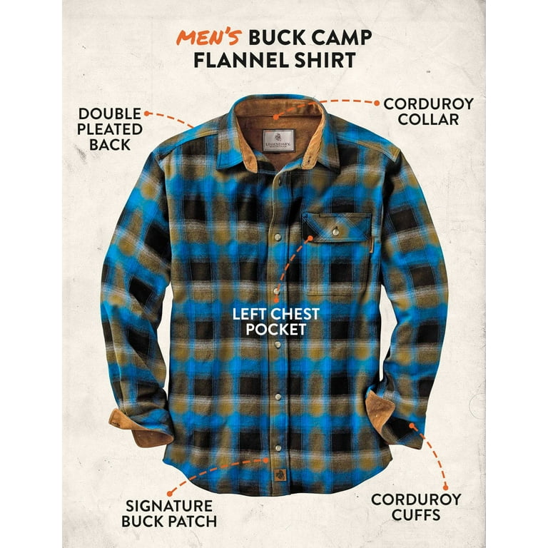 Legendary Whitetails Men&s Buck Camp Flannel Shirt Cobalt Plaid Medium