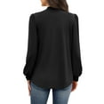 thumbnail image 4 of WTOBBY Women's Fashionable Elegant Top with Chest Pleated Detail and Stand Collar, Long Sleeve Solid Color Design, Perfect for Stylish Outfits and Formal Casual Wear,Black 2XL, 4 of 6