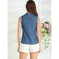 thumbnail image 5 of DARING DIVA Mock Neck Ruffle Sleeveless Casual Blouse Top XS Blue, 5 of 6