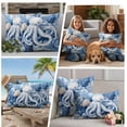 thumbnail image 5 of White Blue Octopus Coastal Outdoor Waterproof Pillow Covers, Summer Beach Shell Coral Decorative Square Throw Pillowcase Sofa Cushion Sham for Patio/Couch/Chair, 24"x24" 2 Pack, 5 of 8
