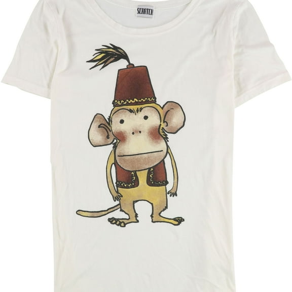 Scratch Womens Monkey Graphic T-Shirt, Off-White, Medium