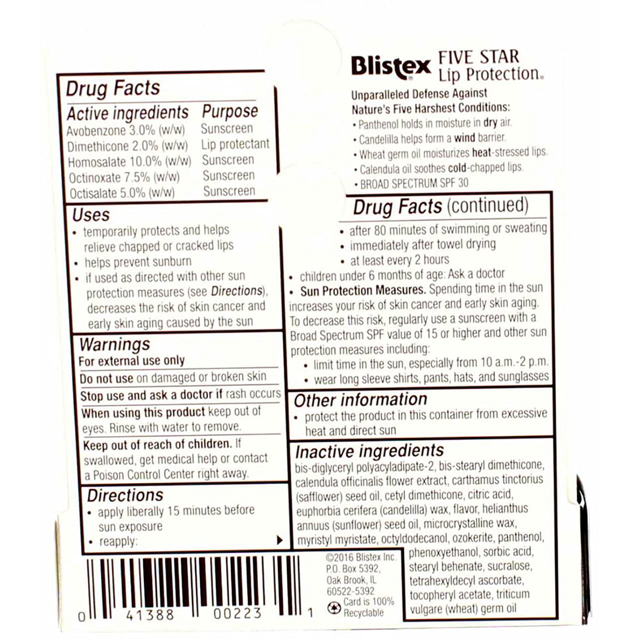 Blistex Five Star Lip Protection Lip Protectant/Sunscreen SPF 30 - 24 Ct