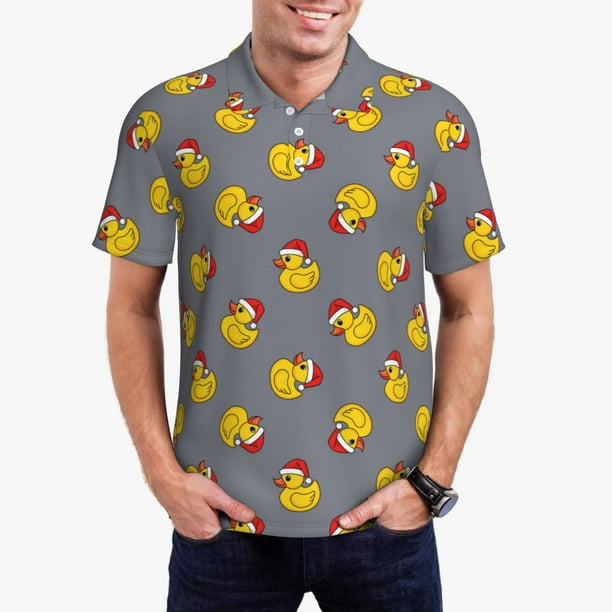 Balery Christmas hat duck Camisa Polo de Hombre con Estampado, de Manga Corta y Tejido Medio, Camisa Tipo Golf Polo-X-Large