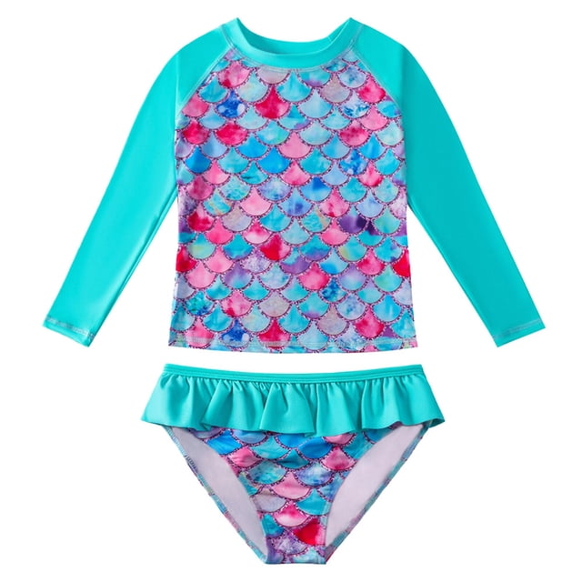 2 piezas trajes de baño para niñas traje de baño de manga larga con cuello redondo transpirable sol