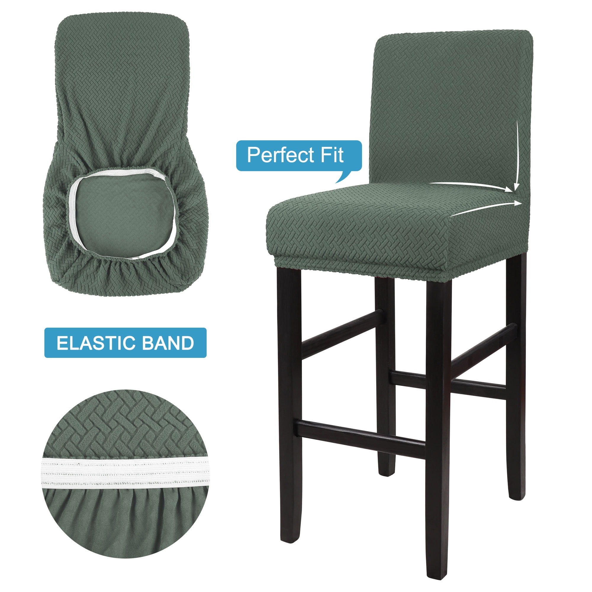 Unique Bargains Bar Stool Covers for Bar Counter Short Back Chair Slipcovers Dark Cyan 4 Pcs