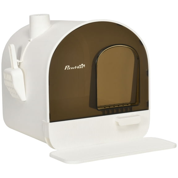 Covered Cat Litter Box with Lid, Scoop, and Filter, Sleek White