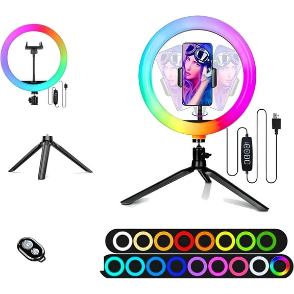HKCULM 12" Selfie Ring Light with 4" Desktop Tripod Stand & 1 Phone Holder, LED Ringlight with Dimmable Modes(RGB) for Makeup/Photography/Videos/Vlog/TikTok