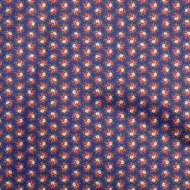 oneOone Polyester Lycra Blue Fabric Florals Craft Projects Decor Fabric Printed By The Yard 56 Inch Wide