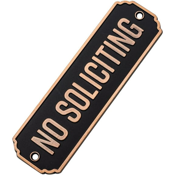 No Soliciting Brass Door Sign, Brass No Soliciting Thank You Sign, Solid Brass Wall Plaque Home Decor Accessories Door Or Wall. (Black - No Soliciting Sign-BR)