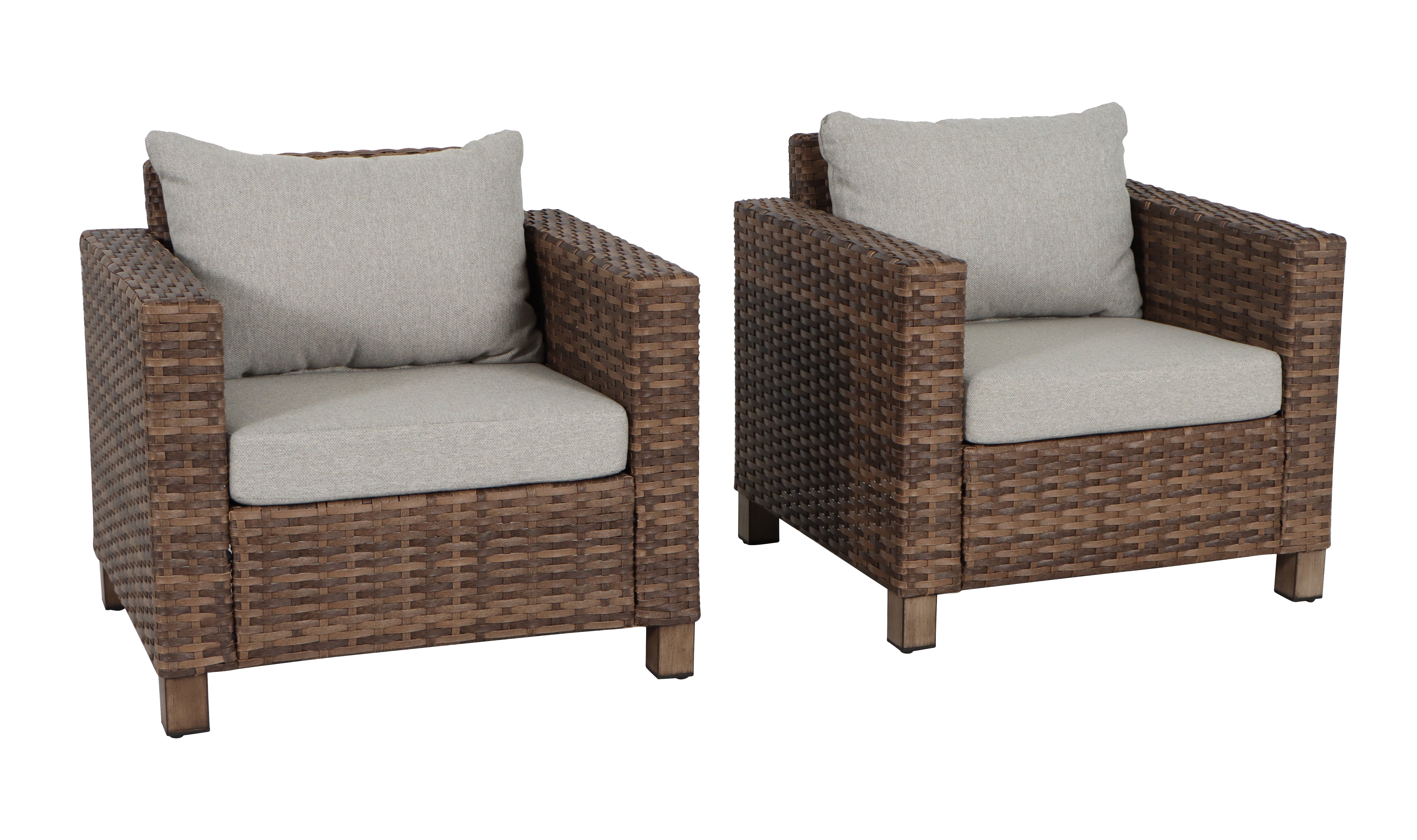Better Homes & Gardens Brookbury Outdoor 2pk Club Chairs, Brown Wicker, Beige Cushion