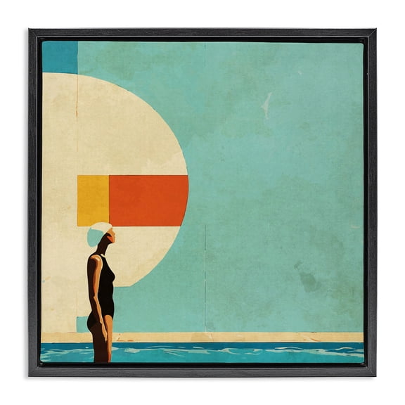 Stupell Industries Modern Midcentury Pool Geometric Black Floating Frame Canvas Art, 18 x 18, by Layla Oz