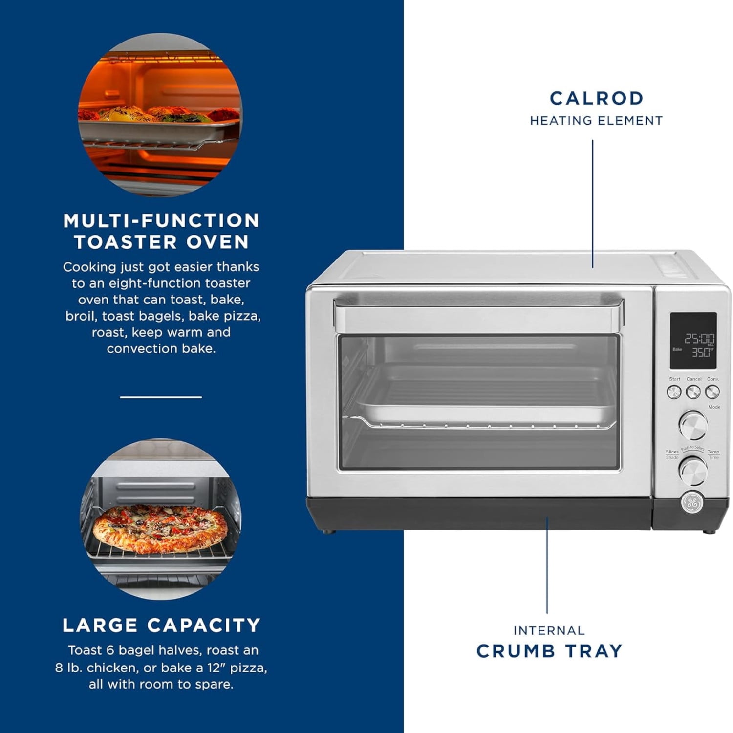 GE - Quartz 6-Slice Toaster Oven with Convection Bake - Stainless Steel