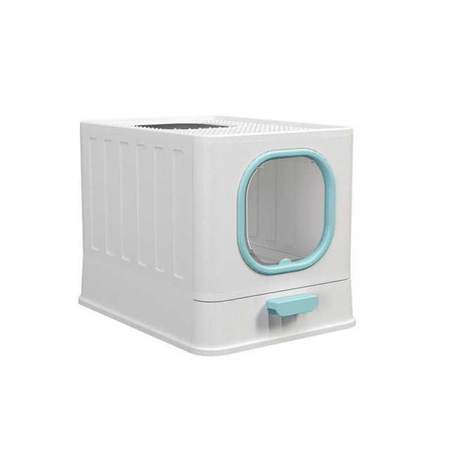 EastVita Foldable Cat Litter Box with Lid, Large Enclosed Cat Litter Box, Drawer Style Design, Top Entry & Front Entry Cat Toilet with Scoop for Growing Kitten