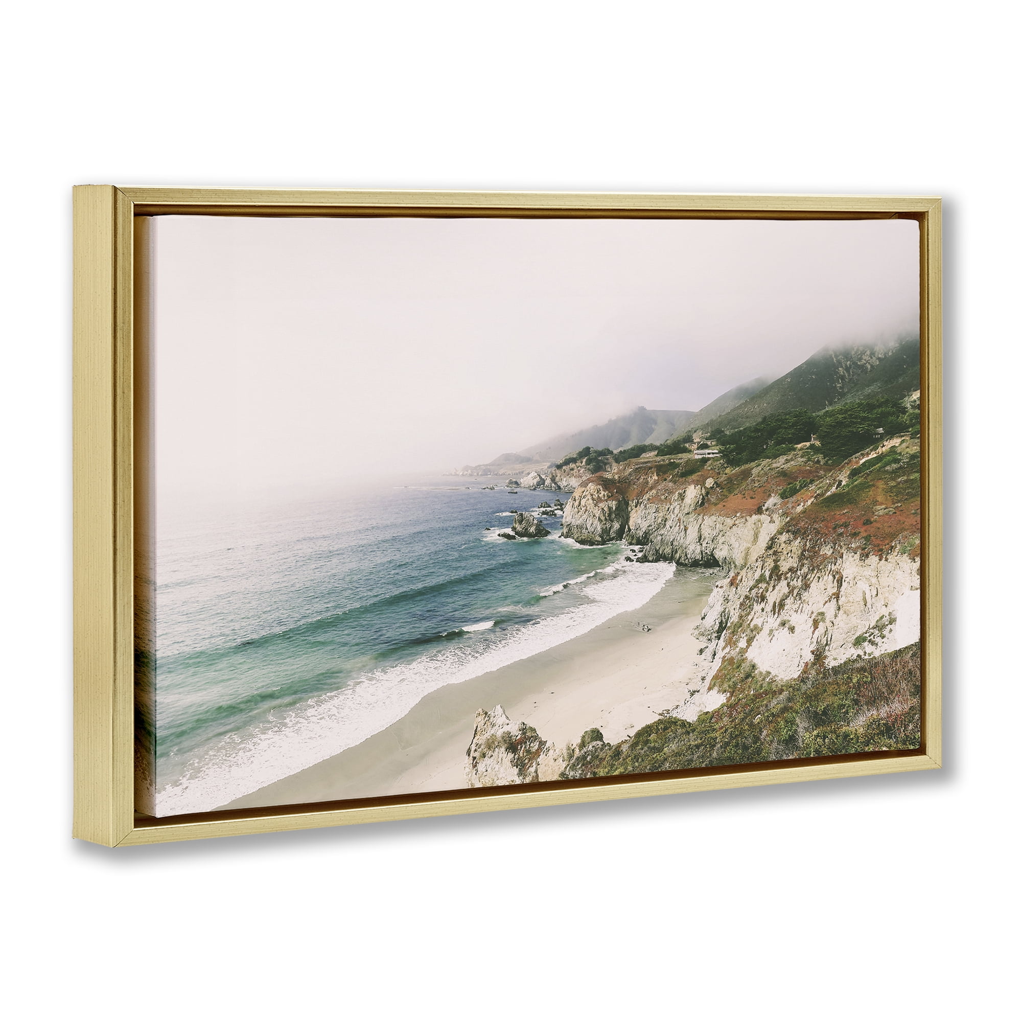Stupell Industries Big Sur Coast View Landscape & Nature Photography Gold Floater Framed Canvas Art Print Wall Art, 25 x 17
