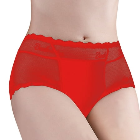 

Briefs For Women Underwear Women Summer Panties Lace Sexy Mesh High Waist Ultra Thin Belly Ice Silk Briefs Red XXL 3pcs