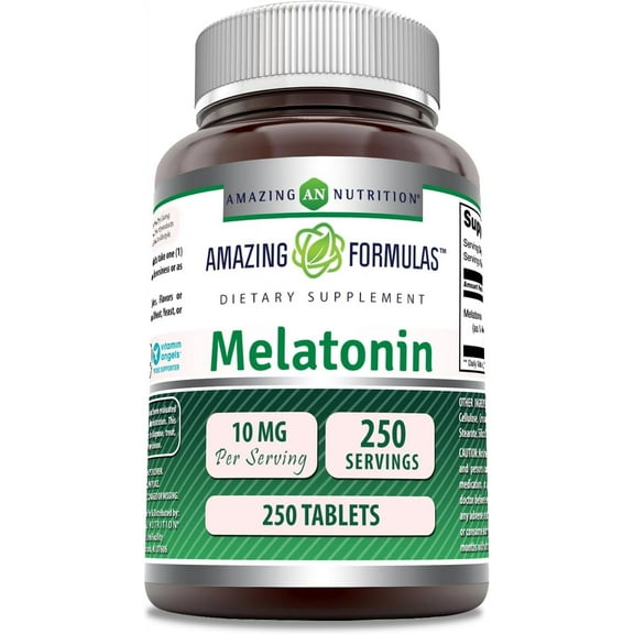 Amazing Formulas Melatonin 10mg Per Serving 250 Tablets Supplement | Non GMO | Gluten Free | Made in USA | Suitable for Vegetarian
