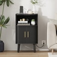 thumbnail image 6 of Mid Century Modern Bedside Table,Wood Nightstand with Power Outlet,Fluted Night Stand with Sliding Doors,Curved Round Edge Side Table with Storage Cabinet for Bedroom,Living Room(1PC), 6 of 8