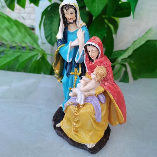 Estatua Sagrada Familia Belén Navideño Con Luces LED, De Resina 14.5x4.7x19 Cm - Decoración Navidad, Pesebre, Símbolo Religioso, Necesita 2 Pilas 7 (no Incluidas)