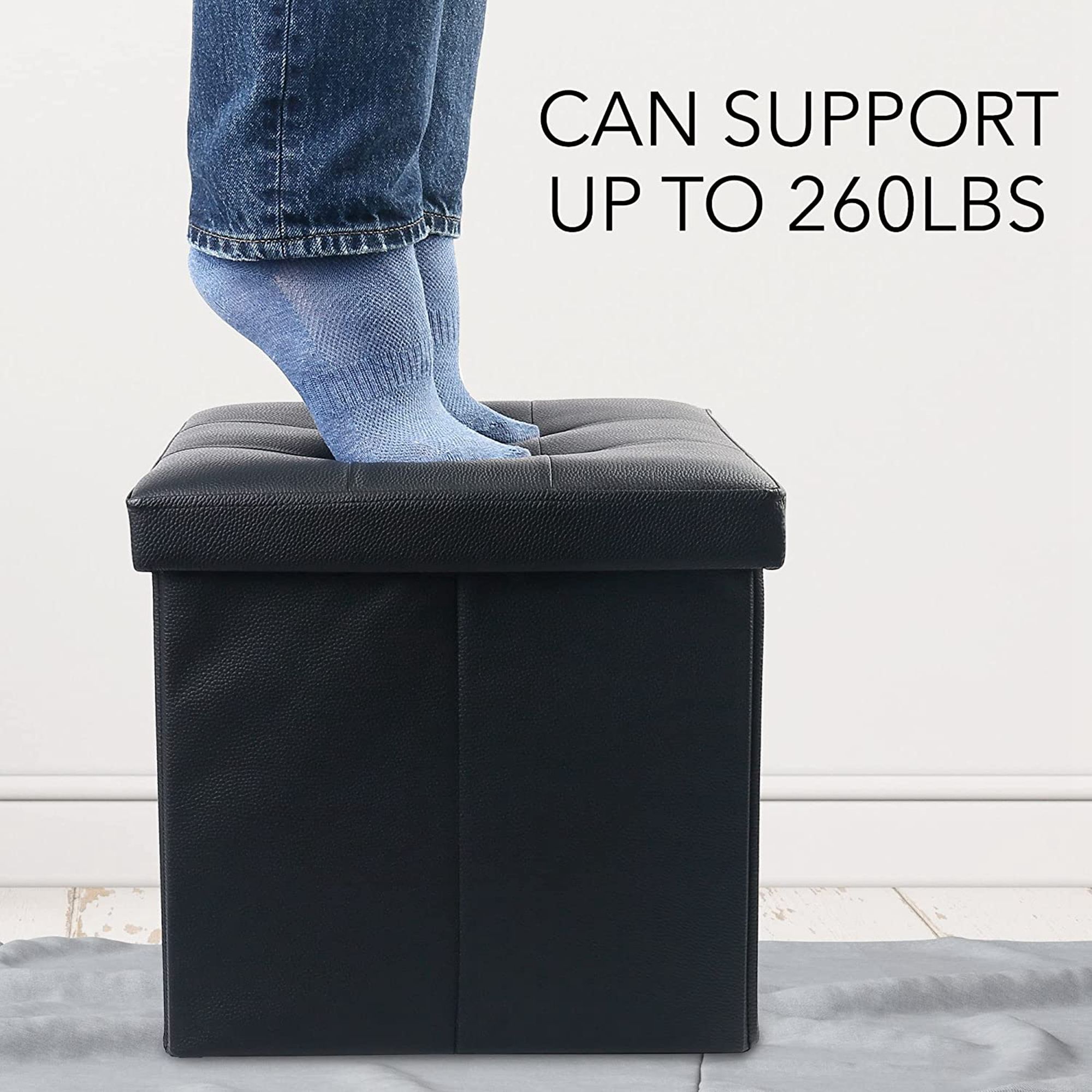 LotFancy Faux Leather Storage Ottoman Cube, Black (2-Pack) photo 6