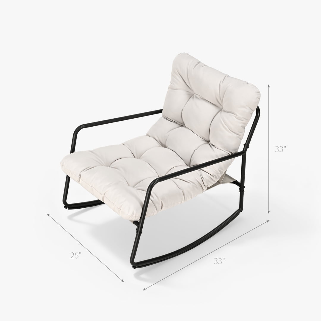 Metal Comfy Modern Patio Rocking Chair, Off-white