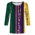 thumbnail image 5 of REORIAFEE Mardi Gras Shirts Women Green Purple Yellow 3/4 Sleeve Shirts Crew Neck Carnival Fancy Tees Theme Party Fashion Tops Loose Blouse Purple L, 5 of 5