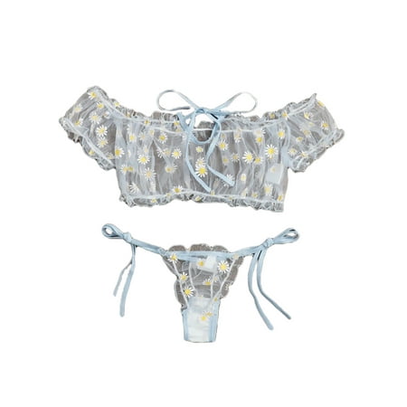 

Women Lingerie Set Floral Lace See Through Mesh Top High Waist Short Pants