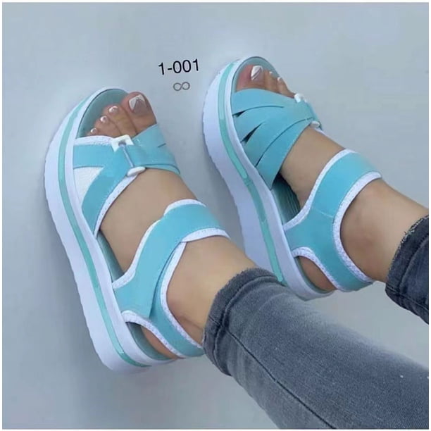 Sandalias de plataforma de talla grande para mujer, sandalias de playa planas con velcro para mujer