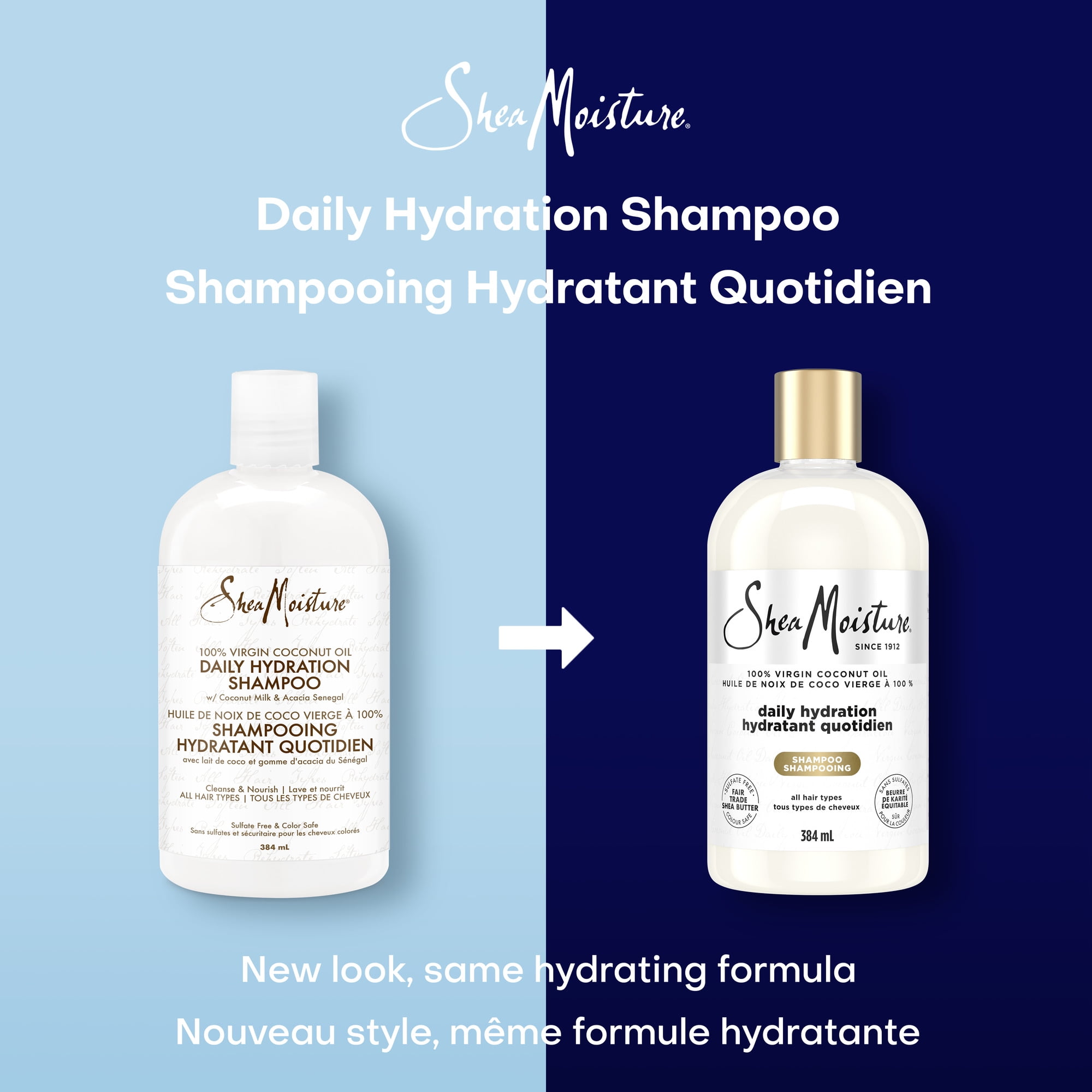 SheaMoisture 100% Virgin Coconut Oil Daily Hydration Shampoo Gently Cleanses and Rehydrates Hair, with Fair Trade Shea Butter For More Moisture 384mL, 384 ml