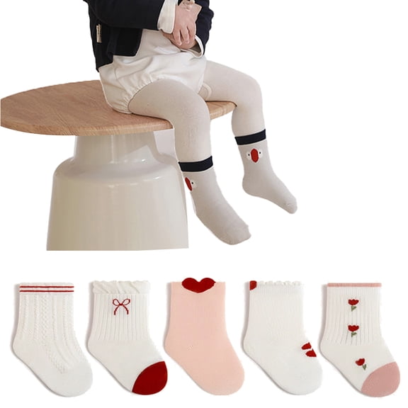 LYMAYTER ‌Infant Toddler 5-Pack Socks Mid-Calf Soft Unisex for Baby Boys Girls 0-5 Years‌