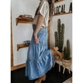thumbnail image 3 of Light Blue High-Waisted Tiered Denim Maxi Skirt With Pockets, A-Line Boho Swing Jean Skirt For Women, 3 of 4