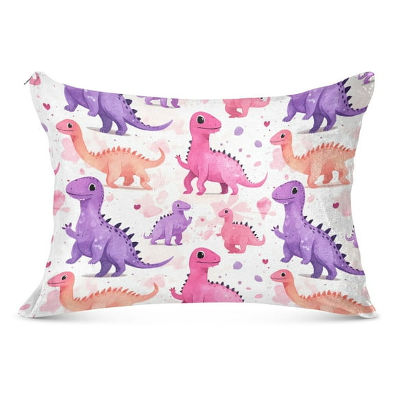Cartoon Pastel Dinosaurs Plush Pillow Cases Standard Size Ultra Soft Warm Pillowcases with Zipper 20"x26"