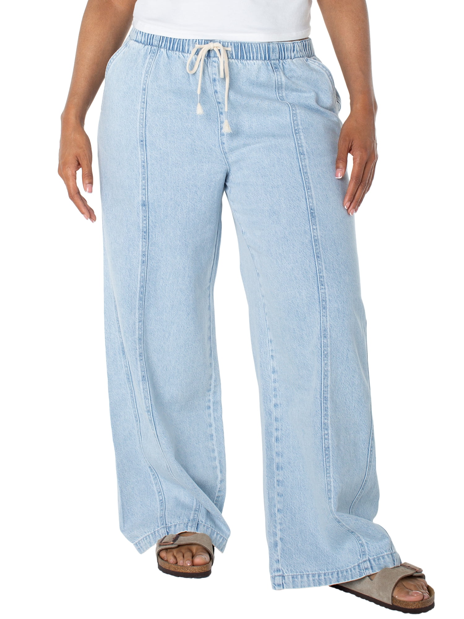 Celebrity Pink Women's and Women's Plus Drapey Wide Leg Jeans, Sizes XS-4X