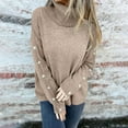 thumbnail image 2 of Women Sweaters High Neck Knit Pullover Button Jumper Long Sleeve Knitted Tops Fine Knitting Sweater Vintage Clothes Elegant Trendy Outfits Fall Winter Pullovers, 2 of 8