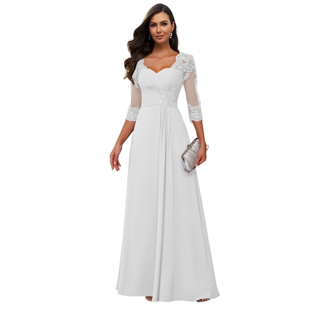 Vestido Loyeloy de encaje blanco para madre de la novia con mangas