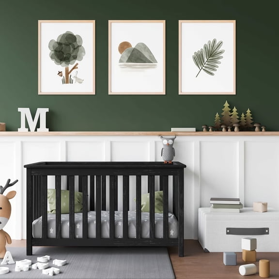 3pcs Bohemian Nursery Wall Art Set - Olive Green Landscape Posters with Mountains, Trees & Leaves - Modern Minimalist Canvas Decor for Youngsters Room, Bedroom, Playroom - Unframed, Cute Room Decor