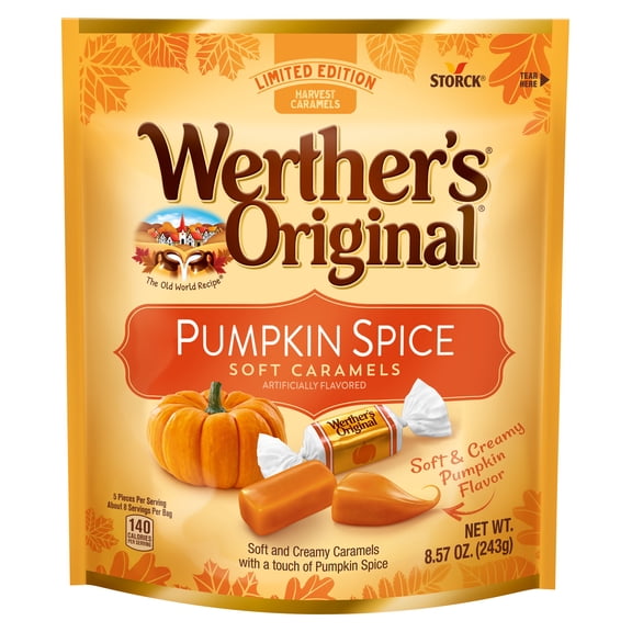 Werther's Original Limited Edition Fall Harvest Pumpkin Spice Soft Caramels, 8.57 oz Bag