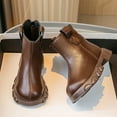 thumbnail image 4 of Lovzfmll Boys Girls Ankle Boots, Casual Warm Fleece Lined Back Zipper Flat Boots, Round Toe Chunky Heel Winter Booties for Kids 9.5-10 Years, Brown, 4 of 8