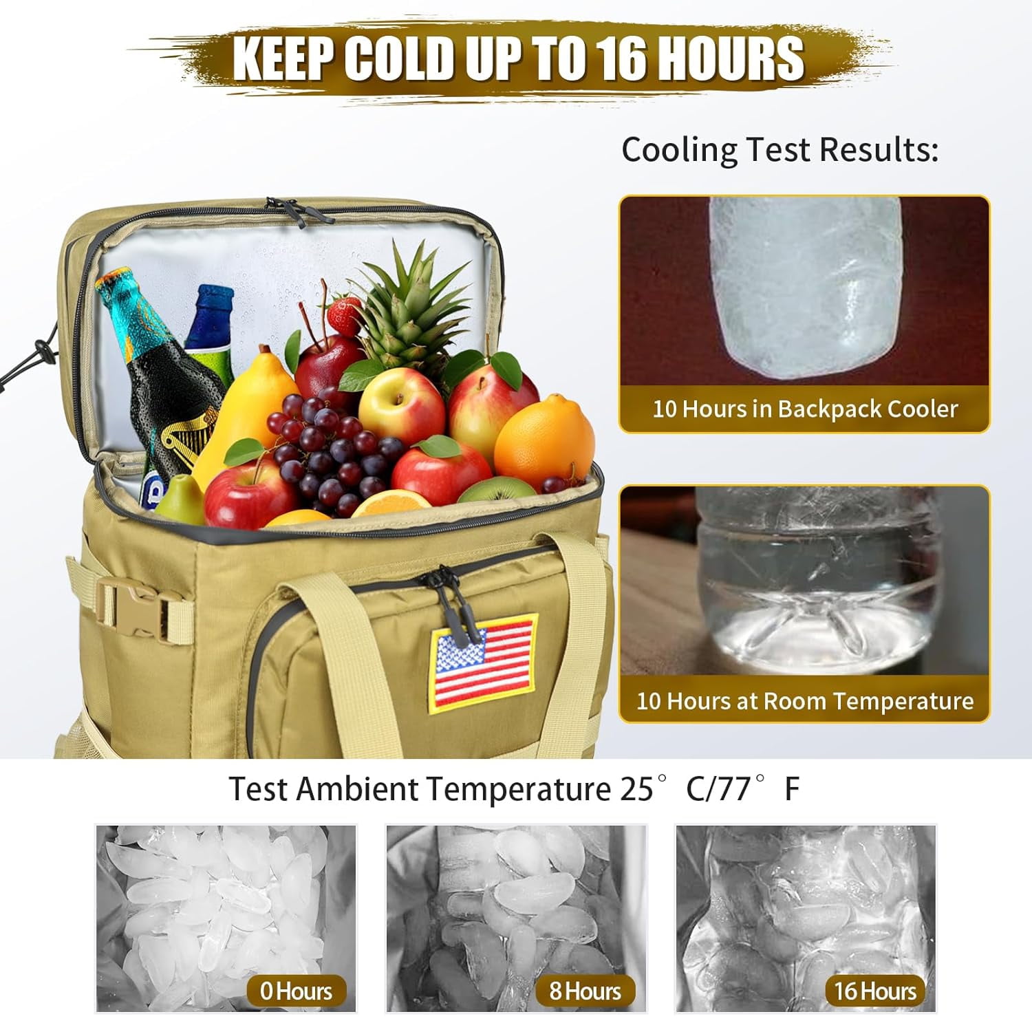 IC ICLOVER Tactical Backpack Cooler 40 Cans Double Deck Waterproof Leakproof Insulated Lunch Box Bag, Sand