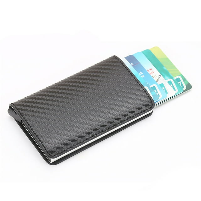 FlyFlise Wallet Card Holder PU Card Case Protector RFID Blocking Snap Button Pop-Up Tab Credit Anti-theft for Women Men Businessman