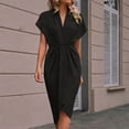 thumbnail image 2 of WRKEKC Summer Dresses for Women Solid V Neck Short Sleeve Cinched Waist Maxi Soft Breathable Fabric Chic Soft, 2 of 7